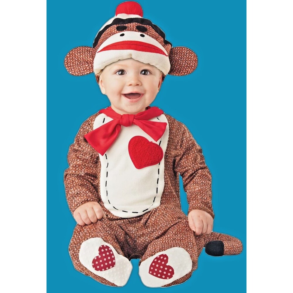 NWT Infant Sock Monkey Halloween Costume Jumpsuit Hat 12-18 Months